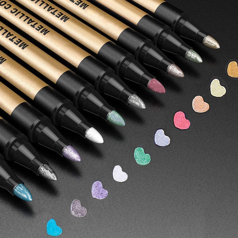 Metallic Marker Pens, Set of 10 Colors Paint Markers for Black Paper, Rock  Paint